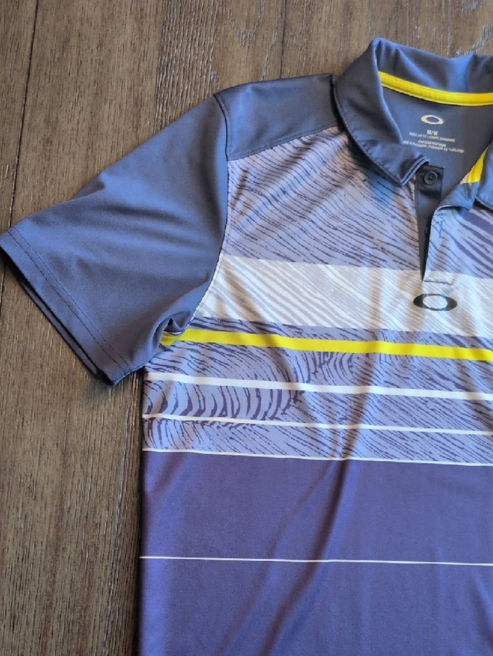 Oakley Men's Blue Polo with Yellow Stripe Accents - Picture 3 of 6